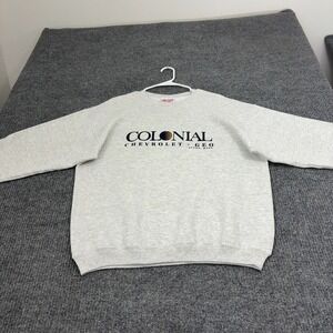 Vintage Colonial Chevrolet Geo Hanes Sweatshirt Mens L Gray Cotton Blend 90s